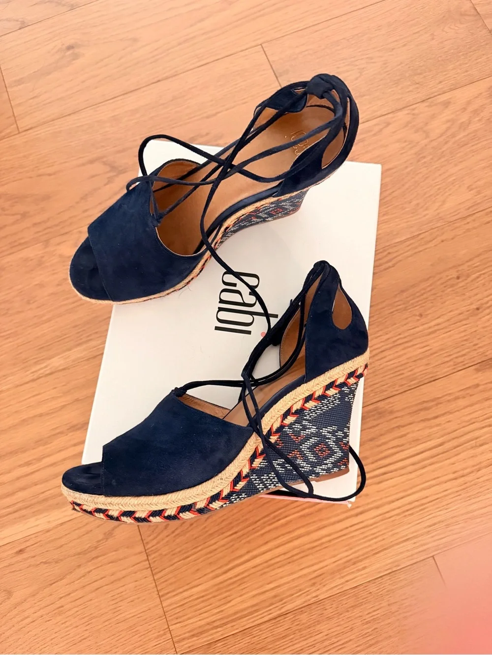 CAbi Navy Suede Lace-Up Espadrille Wedges